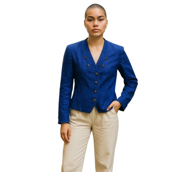 Vtg. 80s Geiger chic blue linen blazer jacket classic Tyrolean style blazer sz S - Picture 12 of 13